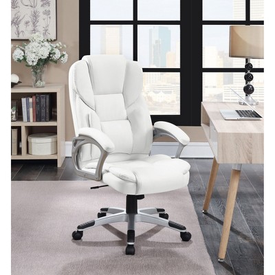Vynxaria White Upholstered Adjustable Home Office Desk Chair