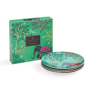 Sara Miller India Cake Plates, Set of 4 - 8 Inch Fine China Dessert Plates with 22ct Gold, British Tableware Featuring Exotic Wildlife - 1 of 4