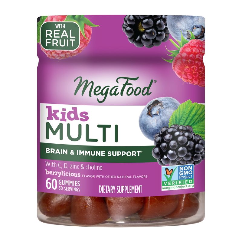 MegaFood Kids Organic Gummies - Multivitamin, Vitamin C, Vitamin D &#38; Choline, Vegetarian 60ct, 1 of 8
