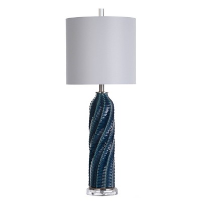 Cylindrical Table Lamp with Diagonal Texture and Acrylic Base Blue - StyleCraft