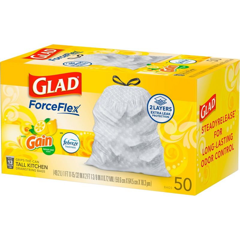 Glad ForceFlex DrawString Trash Bags - Lemon Zest - 13 Gallon - 50ct, 4 of 9