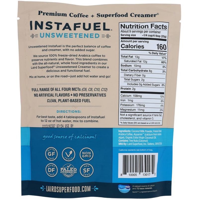 Laird Superfood Instafuel Unsweetened Premium Coffee + Superfood Creamer Mix - Case of 6/8 oz, 3 of 8