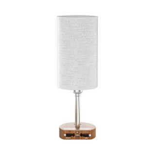 Itopfox Bedside Table Lamp with USB Port & Retractable Cords, 3-Way Dimmable Touch Lamp for Nightstand, Wood Base, Flaxen Fabric Shade, LED Bulb - 1 of 4