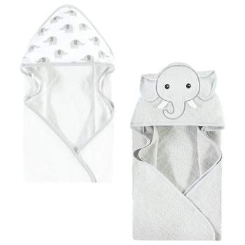 Hudson Baby Cotton Animal Face Hooded Towel, Gray Elephant, One Size