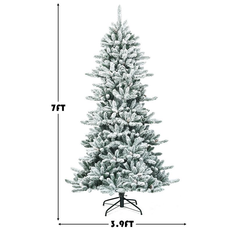 Costway 7Ft Premium Hinged Snow Flocked Slim Artificial Christmas Fir Tree w/ Pine Cones, 5 of 10