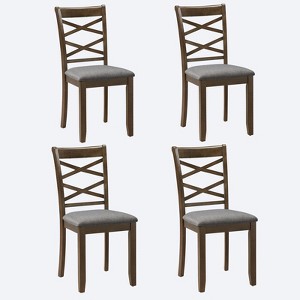 Gulches Walnut Dining Chairs Set of 4 Modern Curved Linen Seat Solid Rubber Wood Kitchen Side - 1 of 4