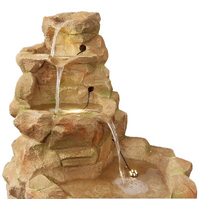 Light Brown Fiberglass Stone Springs Outdoor Water Fountain with LED Lights