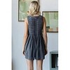 Women's Pleated V-neck Denim Romper - Veveret - 3 of 4