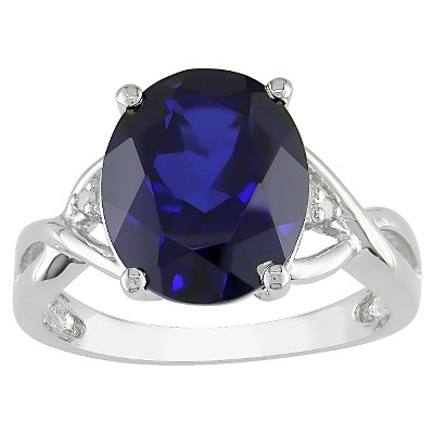 Created Blue Sapphire and Diamond Ring in Sterling Silver - Blue/White