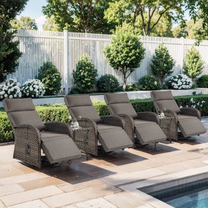 Buenhomino 6 Piece Patio Furniture Set with 4 Swivel Recliner Chairs and 2 Side Tables, Dual-Adjust Wicker Chaise Chair for Backyard Garden - 1 of 4