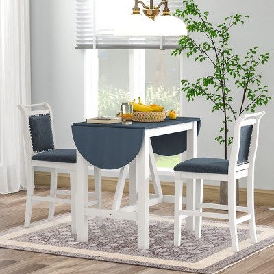 3-Piece Wood Dining Table Set Drop Leaf Dining Table with 2 Upholstered Armless Dining Chairs for Small Place,Dining Room-Tanpinhause
