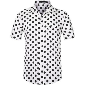 Lars Amadeus Men's Summer Polka Dots Short Sleeves Button Down Dress Shirts - 1 of 4