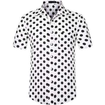 Lars Amadeus Men's Summer Polka Dots Short Sleeves Button Down Dress Shirts