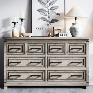 Farmhouse 8 Drawer Dresser for Bedroom,55" Wide Wood Rustic Chest of Drawers with Natural Texture - 1 of 4