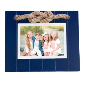 Beachcombers Navy Picture Photo Frame 5"x7" with Jute Rope Accent Wood Coastal Nautical Home Decor for Tabletop Display Wall - 1 of 4
