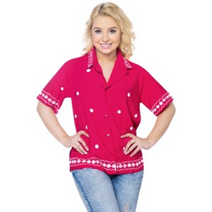 LA LEELA Womens's Casual Blouse Shirt Blouses Button Down Short Sleeve Dress Tops Tee Shirts Hawaiian Dresses for Women - 1 of 3