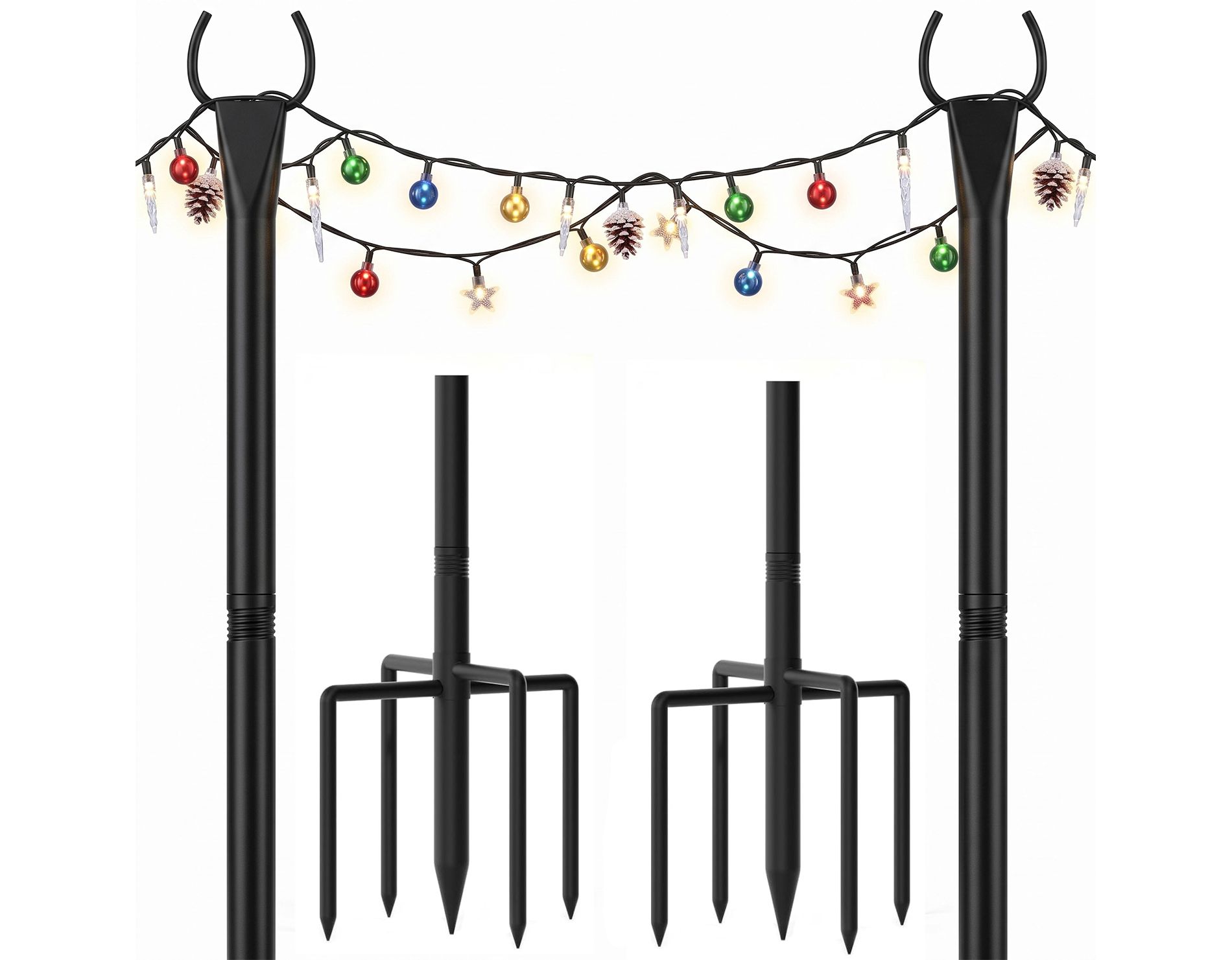4-Pack 10FT Heavy-Duty Steel String Light Poles with 5-Prong Base – Waterproof Rust-Proof Outdoor Light Stands for Patio Garden Wedding Party Decor