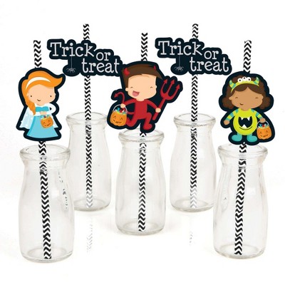 Big Dot of Happiness Trick or Treat Paper Straw Decor - Halloween Party Striped Decorative Straws - Set of 24