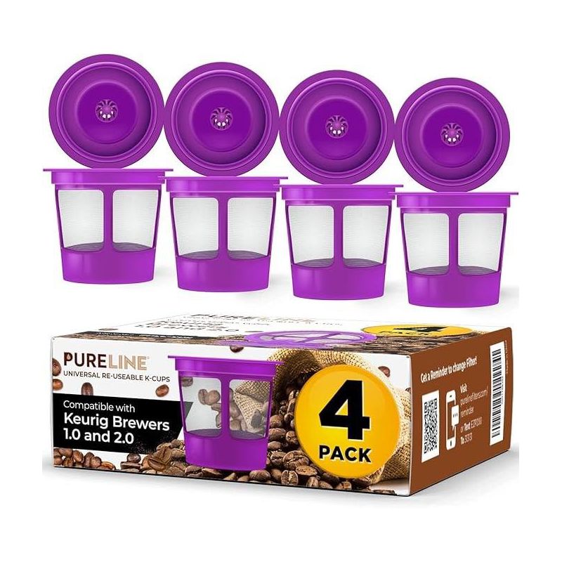 PureLine Reusable K Cups for Keurig, K CUP Coffee Filter Refillable Single K CUP for Keurig 2.0 1.0, BPA Free (4 Pack), 1 of 7