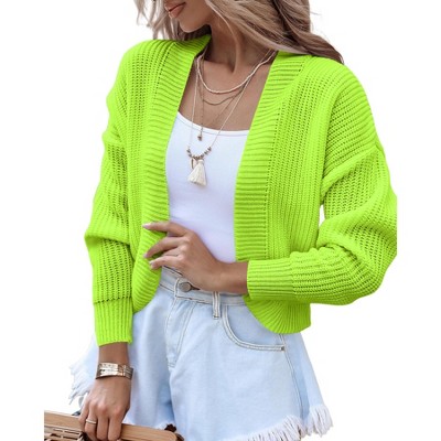 Clearlove Women's Cropped Drop Shoulder Cardigan Long Sleeve Open-Front Knit Shrug Jacket