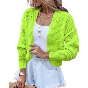 Clearlove Women's Cropped Drop Shoulder Cardigan Long Sleeve Open-Front Knit Shrug Jacket - 1 of 4