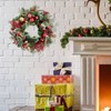 20 Inch Winter Green Wreath for Front Door with Holly Berries Red and Gold Balls Eucalyptus Pinecones Xmas Home Decor - 4 of 4