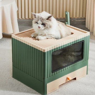 LunaLulinlk green Large litter box with lid, includes litter scoop, tray, and self-grooming side panels.