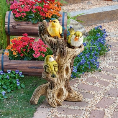 Hand-Painted Yellow Warblers Resin Garden Statue, 16.5 Inches