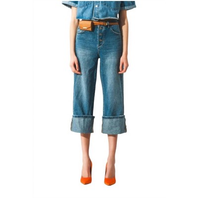 Women's Relaxed Jeans with Rolled Hem and Exposed Buttons - Q2