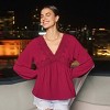 Women's Burgundy Lace V-Neck High-Low Blouson Sleeve Top - Cupshe - 4 of 4