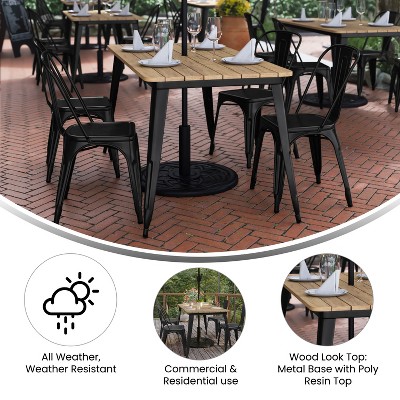 Declan 30" x 60" Brown Poly Resin Top Black Steel Base Dining Table