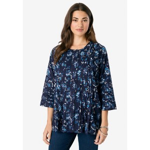 Roaman's Women's Plus Size Monique Printed Big Shirt - 1 of 4