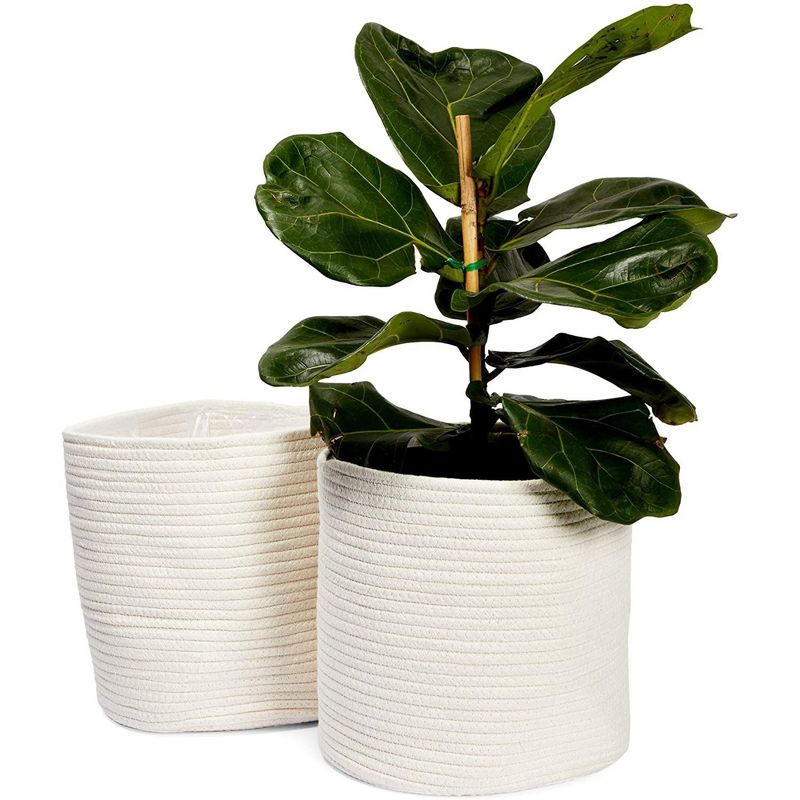 Juvale 2 Pack White Woven Basket Planters for Indoor Plants with Plastic Liner, Bohemian Style Decorative Storage for Home, 11 In, 4 of 9