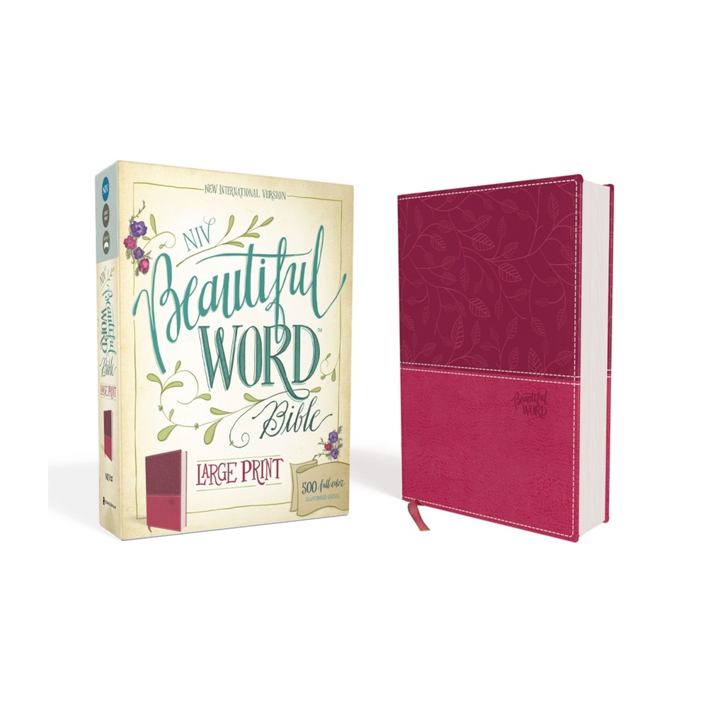 NIV, Beautiful Word Bible, Large Print, Imitation Leather, Pink - by Zondervan (Leather Bound)