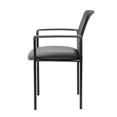 Modern Black Mesh & Vinyl Stackable Guest Chair with Metal Glides