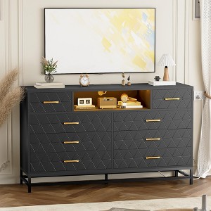 Modern 8 Drawers Wood Dressers for Bedroom,55" Wide Chest of Drawers,Wooden Dresser TV Stand with LED Lights Power Outlet,for Living Room,Hallway - 1 of 4