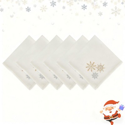 Set of 6 Durable Christmas Napkins, 20x20" Snowflakes Embroidery Thanksgiving Napkins, Dinner Napkins for Christmas Decorations & Holiday Gatherings