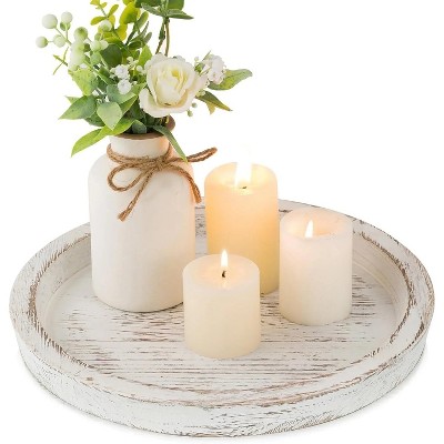 LunaLulinlk Round White Wooden Decorative Trays Decor, Farmhouse