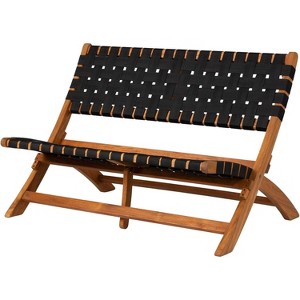 Balkene Home 63291 Sava Indoor Outdoor Folding Patio Bench Low-Slung Portable Foldable Lightweight Assembly Just Unfold - Teak Toned Oil Finish - 1 of 2