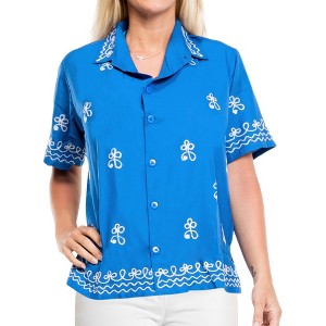 LA LEELA Women's Summer Casual Blouse Shirt Solid Blouses Button Down Short Sleeve Dress Tee Shirts Hawaiian Tops for Women - 1 of 3