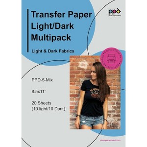 PPD 20 Sheets 8.5x11" - Inkjet Iron-on Heat Transfer Paper for Mixed Light & Dark Fabric and T-Shirts - Premium - PPD-5-MIX-20 - 1 of 4