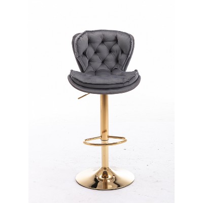NicBex Set of 2 Bar Stools for Kitchen Island,Modern Velvet Counter Bar Stools with Golden Legs,Bar Chairs for Dining Rooms,Kitchens Islands,Blue/Gray