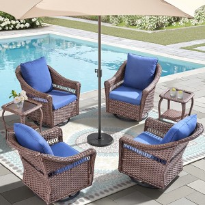 6-Piece Patio Rocking Swivel Chair Outdoor Wicker Bistro Set with Tempered Glass Side Table, Outdoor Patio Furniture Set for Garden and Balcony - 1 of 4
