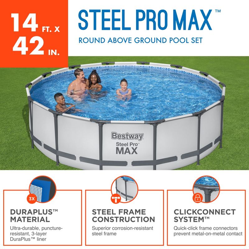 Bestway Steel Pro MAX Inch Round Metal Frame Above Ground Outdoor Backyard Swimming Pool Set with Filter Pump, 3 of 9