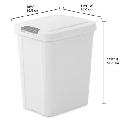 White Plastic TouchTop Wastebasket with Titanium Latch, 7.5 Gallon