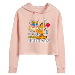 Women's - Garfield - I Live For Birthday's Cropped Graphic Hoodie - 1 of 3