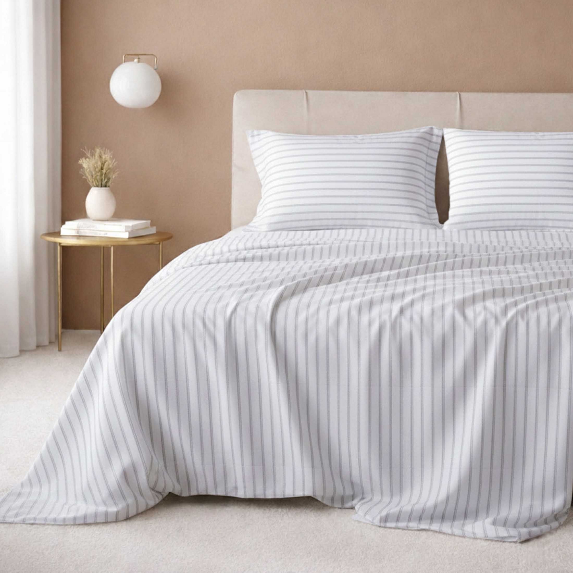 5-Star Sheet Set, 600 Thread Count Cotton Sateen, Soft Bed Sheets with Deep Pockets by California Design Den - Ticking Stripe Pattern, King