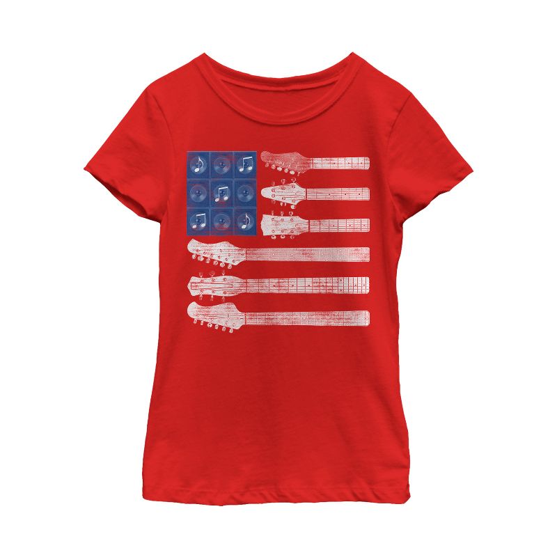 Girl's Lost Gods American Flag Guitar T-Shirt, 1 of 5