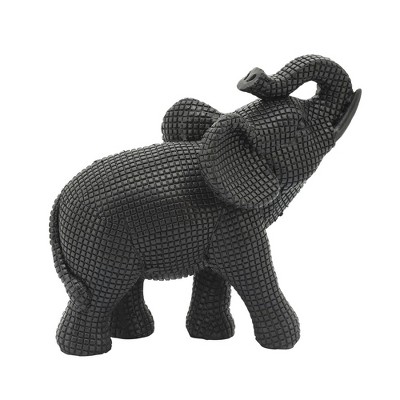 7" Black Resin Elephant Figurine with Textured Finish