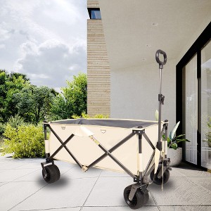 CAVINAS Folding Heavy Duty Wagon Cart with Drink Holders & Adjustable Handle, Shopping Cart with Big Wheels, Wagon for Camping, Shopping - 1 of 4